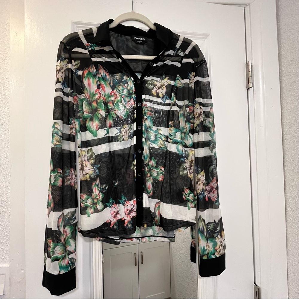 Floral Striped Button-Up Blouse